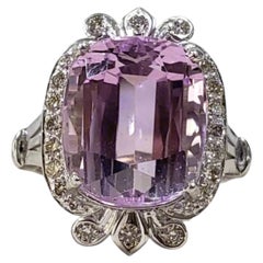 Giant 13 Carat Kunzite Diamond Halo Statement Ring
