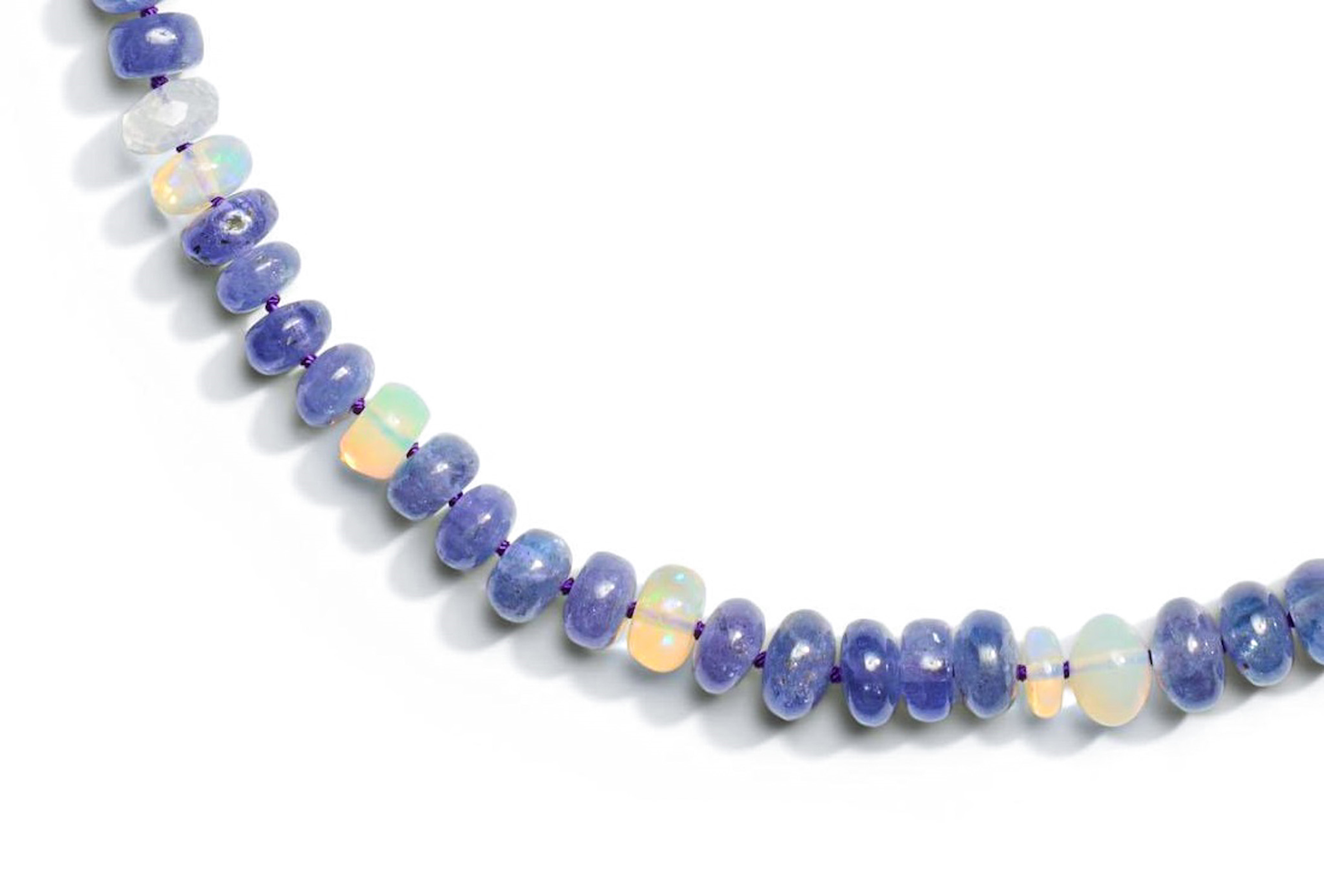 Moderne Collier géant en or jaune 175 carats, perlé d'opales de feu éthiopiennes et de tanzanites en vente