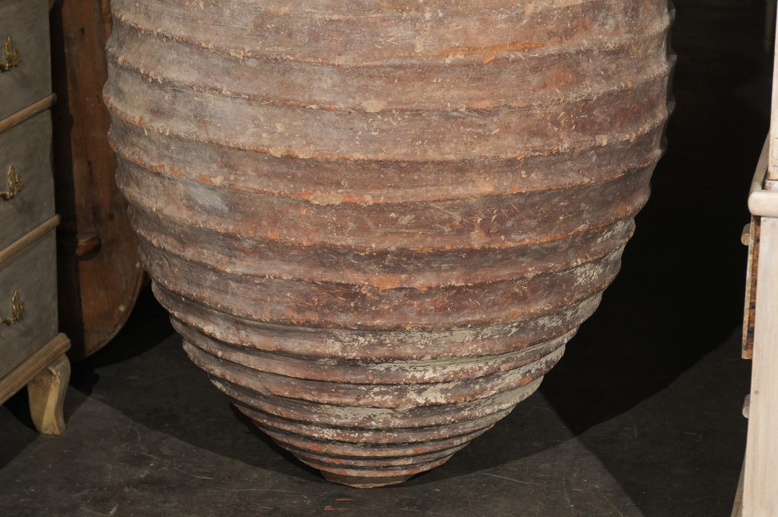 17th Century (or older) Turkish Terracotta Olive Jar w/Ribbed Texture, 5 ft Tall For Sale 3