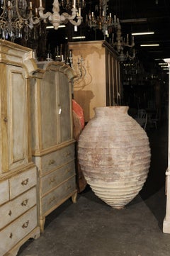 17th Century (or older) Turkish Terracotta Olive Jar w/Ribbed Texture, 5 ft Tall