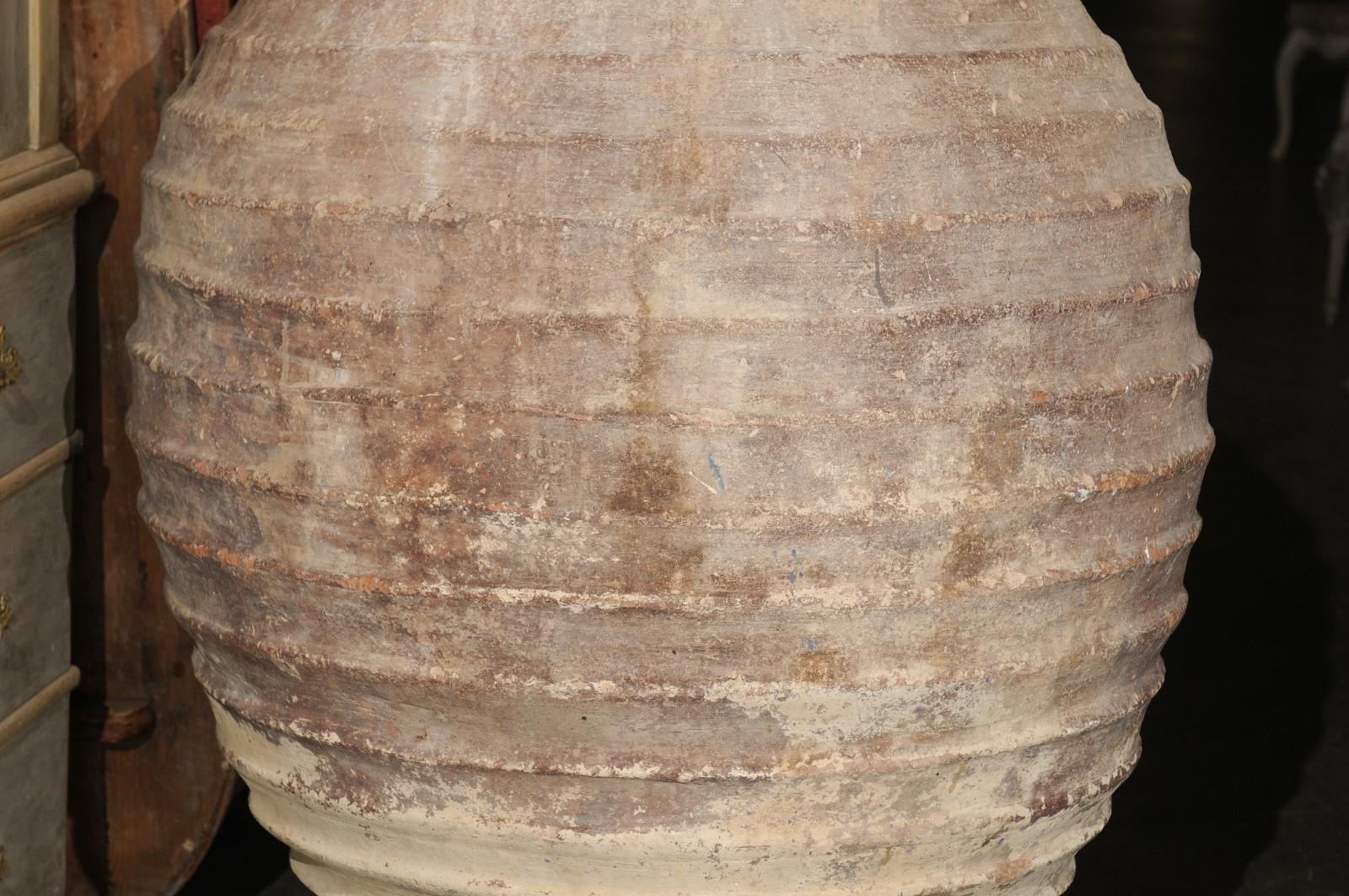 17th Century (or older) Turkish Terracotta Olive Jar w/Ribbed Texture, 5 ft Tall In Good Condition For Sale In Atlanta, GA