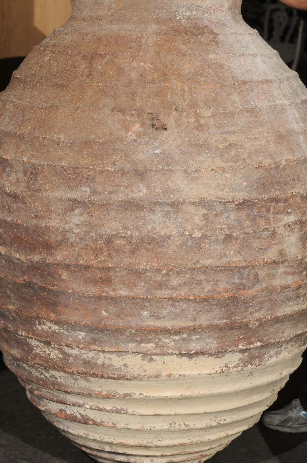 18th Century and Earlier 17th Century (or older) Turkish Terracotta Olive Jar w/Ribbed Texture, 5 ft Tall For Sale