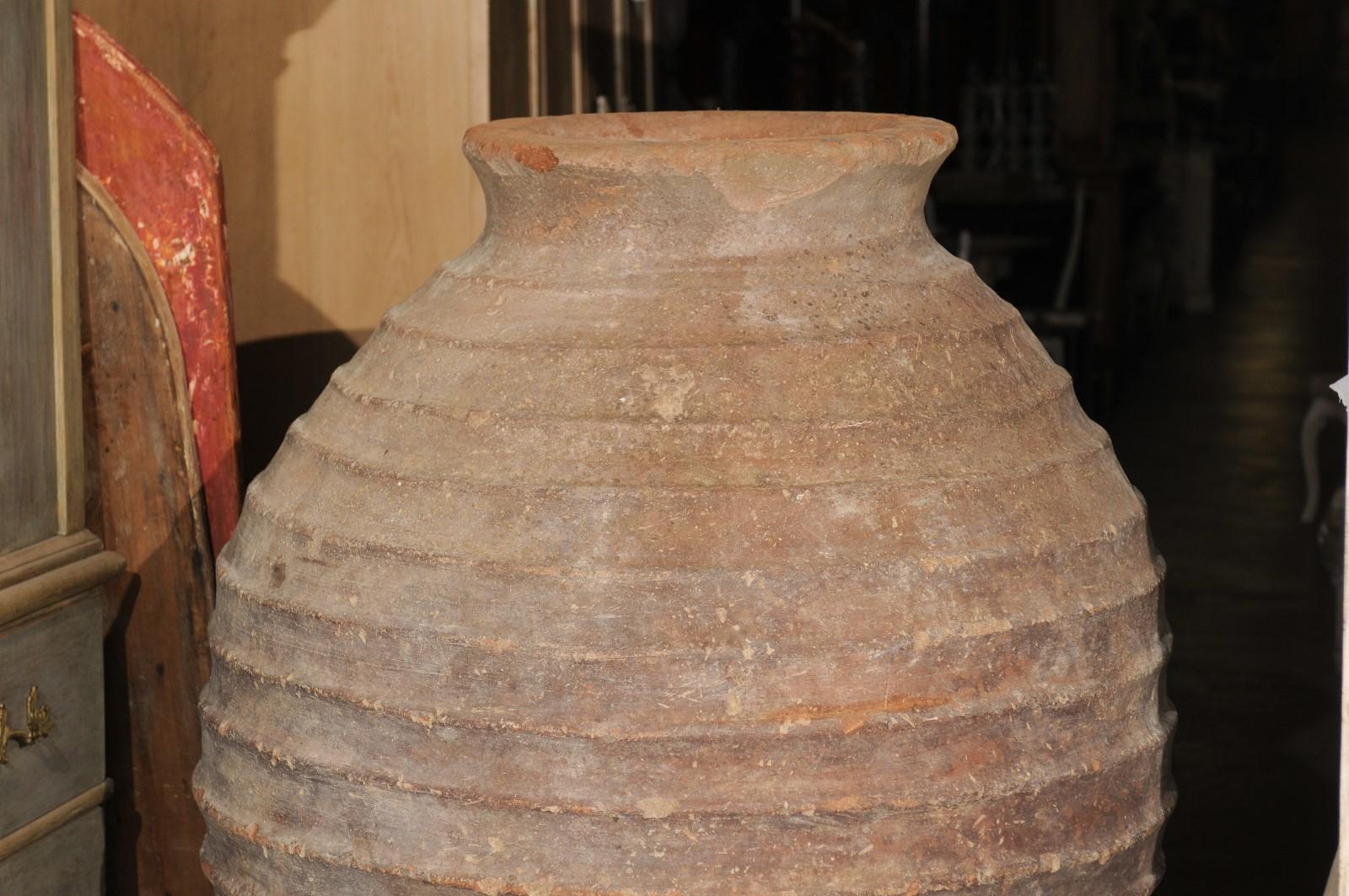 17th Century (or older) Turkish Terracotta Olive Jar w/Ribbed Texture, 5 ft Tall For Sale 2