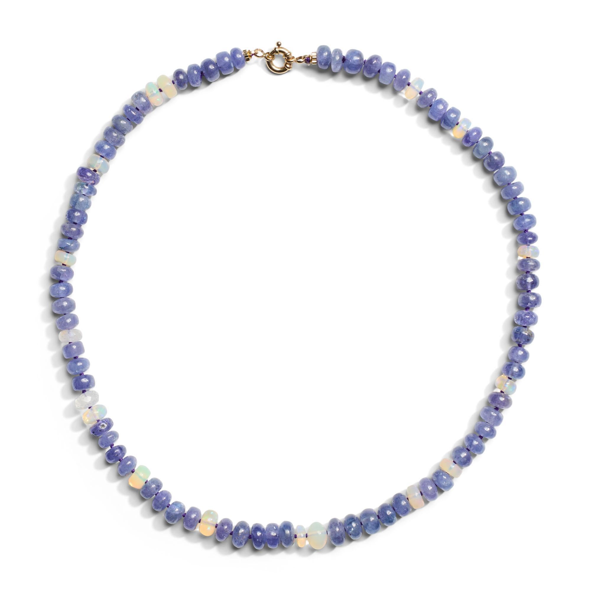 Women's or Men's Giant 195 Carat Ethiopian Opal and Sapphire Beaded Necklace in Yellow Gold For Sale