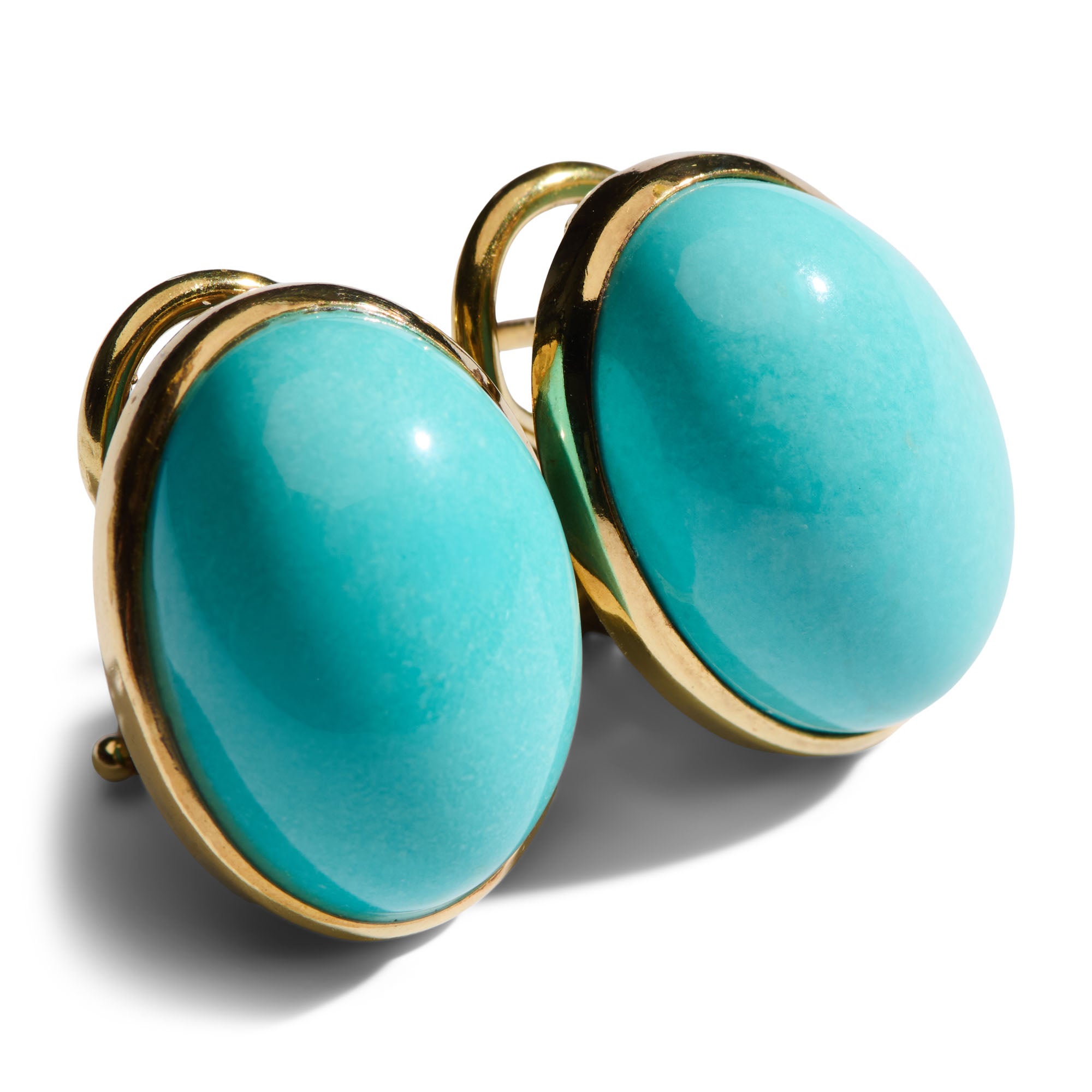 Giant 1950's 18K Yellow Gold Persian Turquoise Statement Earrings