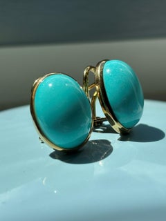 Giant 1950's Persian Turquoise 18K Gold Statement Earrings