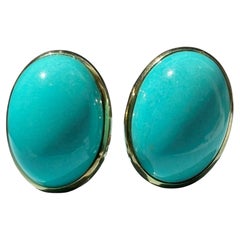 Giant 1950's Persian Turquoise 18K Gold Statement Earrings