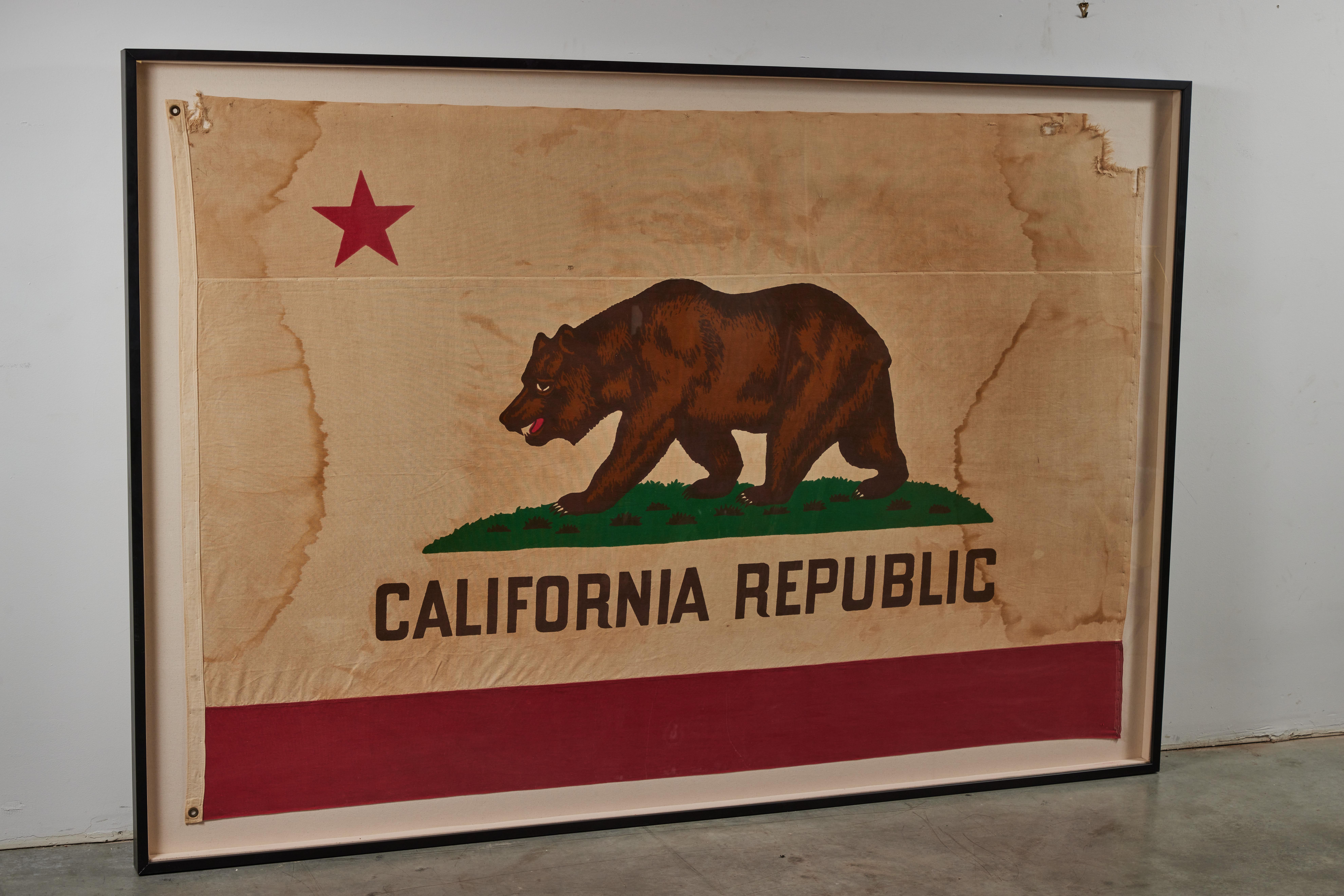 Muslin Giant 1950s State of California Bear Framed Vintage Flag 