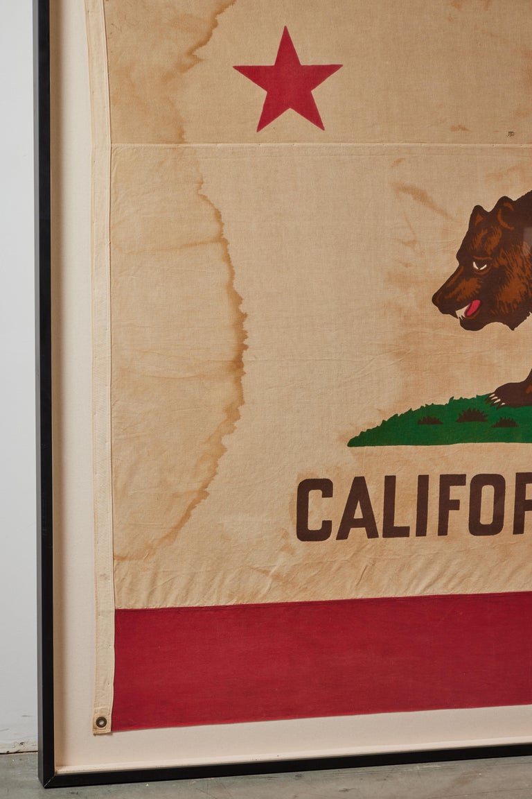 Folk Art Giant 1950s State of California Bear Framed Vintage Flag  For Sale