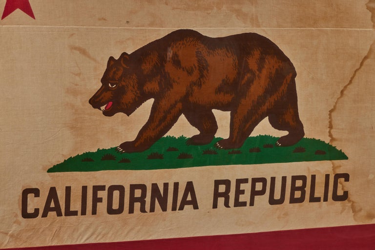 American Giant 1950s State of California Bear Framed Vintage Flag  For Sale
