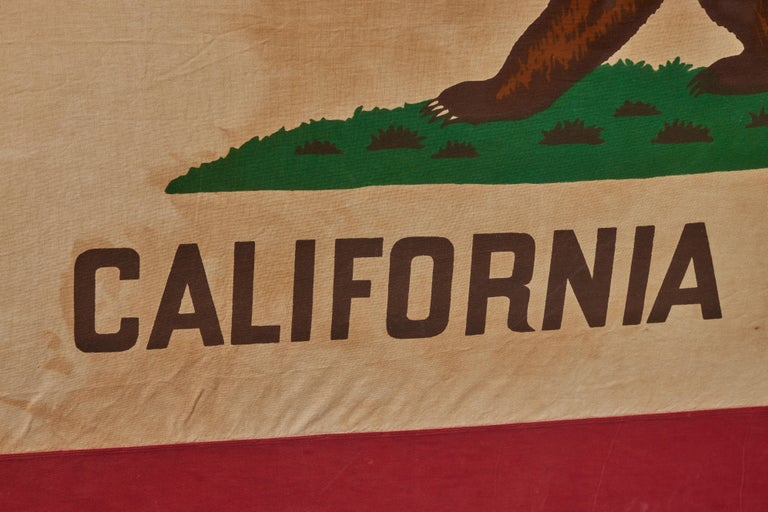 Muslin Giant 1950s State of California Bear Framed Vintage Flag  For Sale