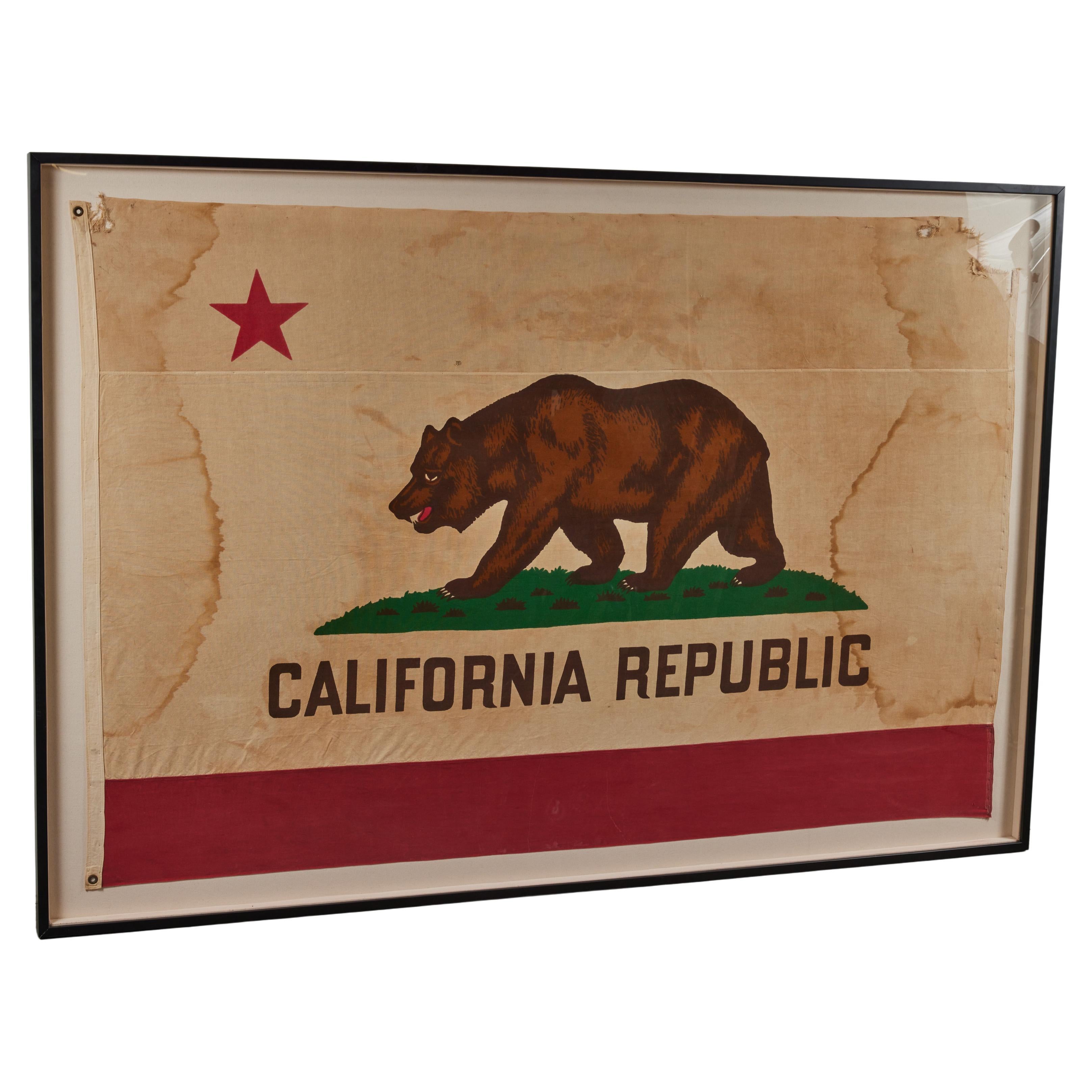 Mid-20th Century Giant 1950s State of California Bear Framed Vintage Flag 