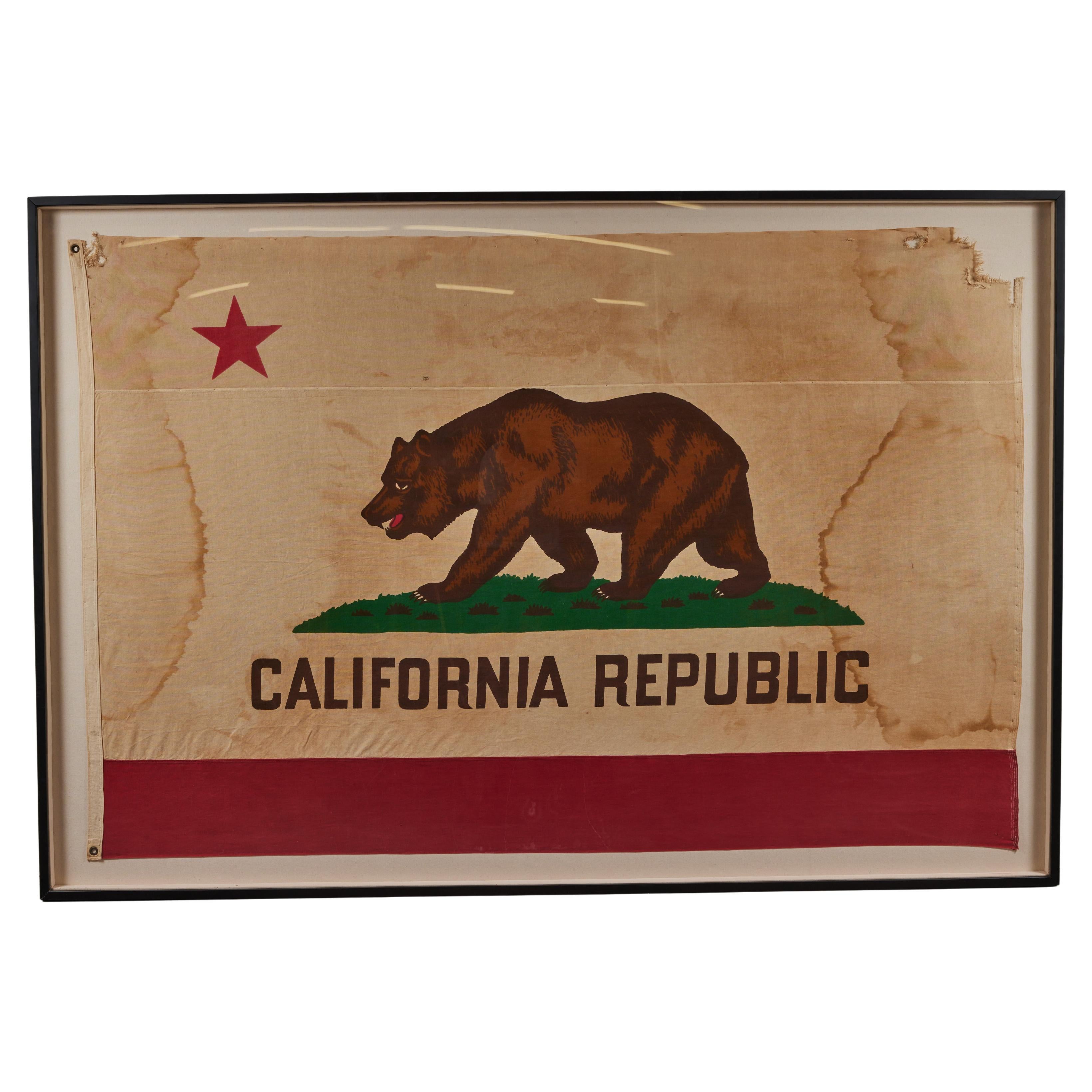 California Republic State Flag 4x6 Desk Set - Table Stick With Gold Base