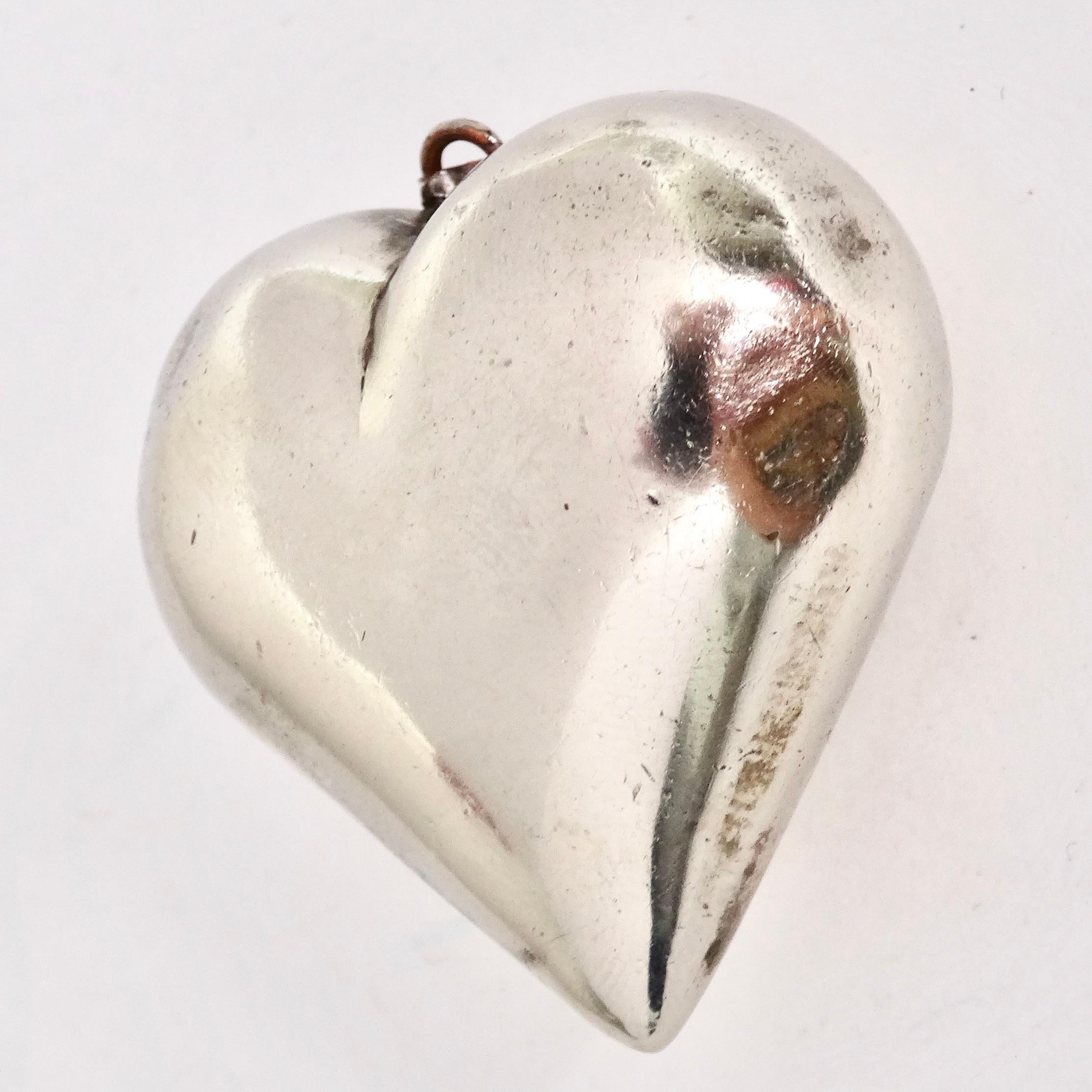 Giant 1970s Silver 925 Heart Pendent 5