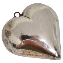Giant 1970s Silver 925 Heart Pendent