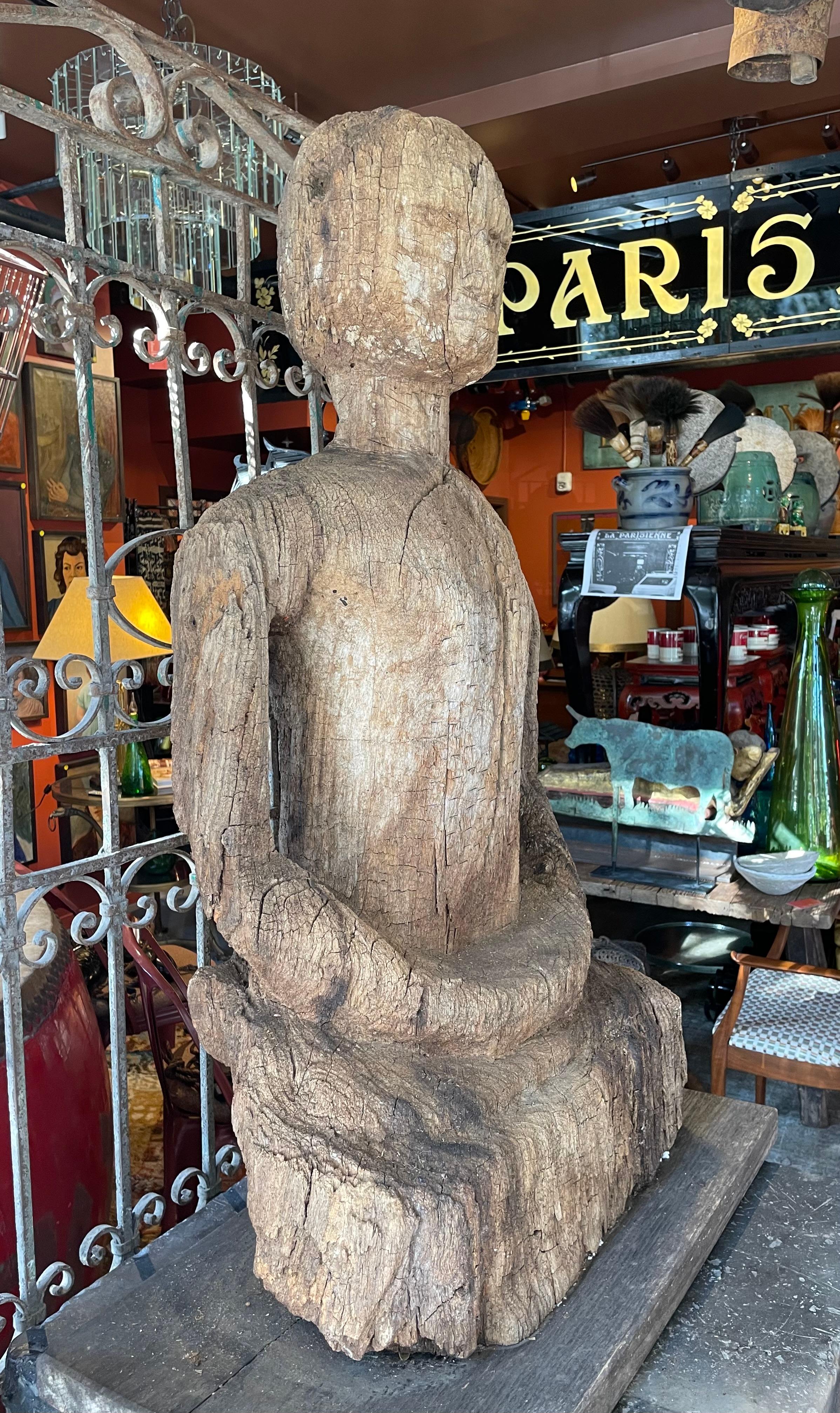 Giant 19th c. Seated Sri Lankan Buddha  In Fair Condition For Sale In Los Angeles, CA