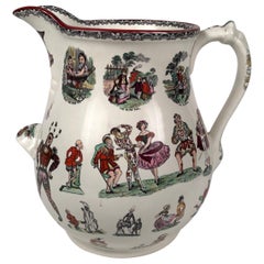 Giant 19th Century Staffordshire Pottery Harlequin Pitcher