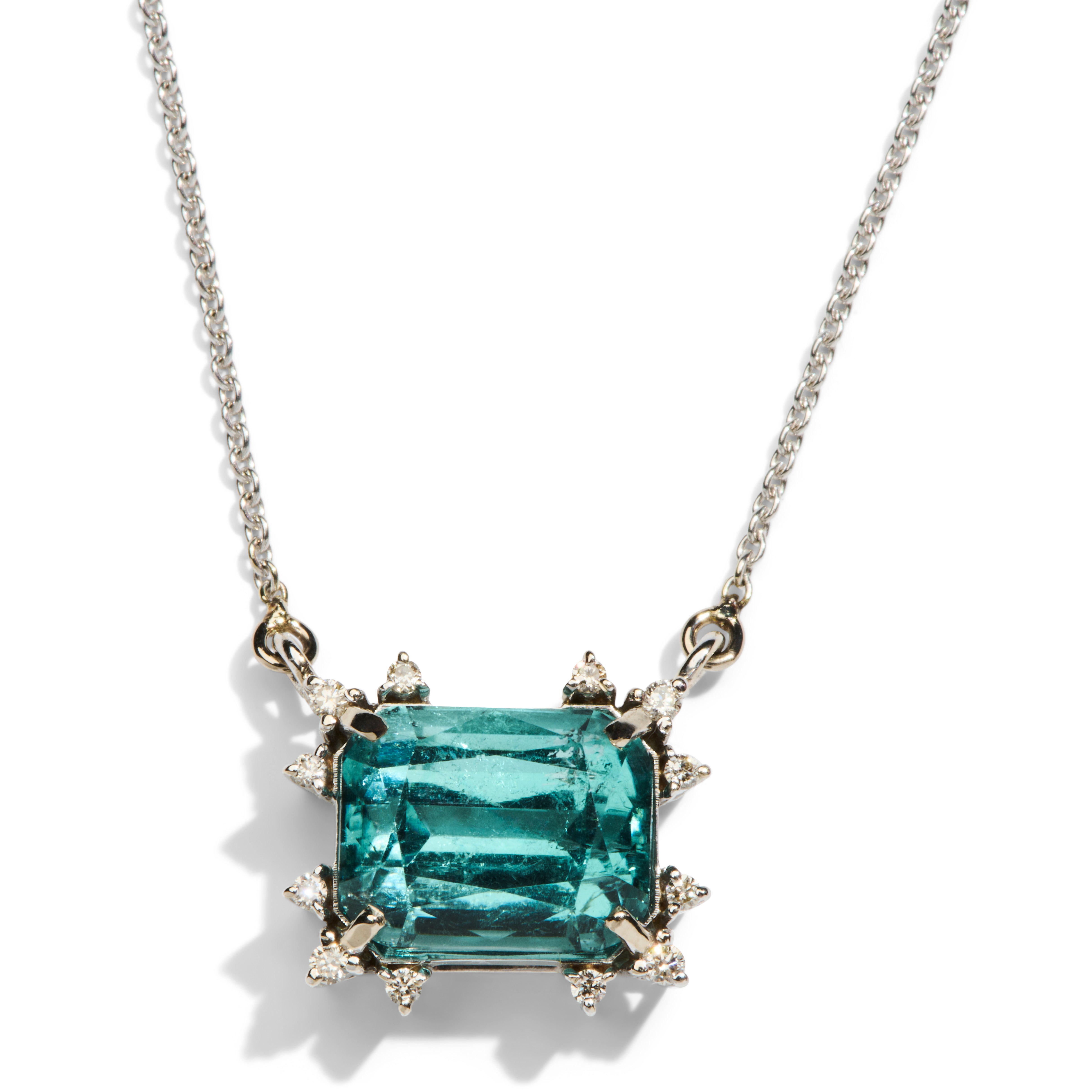 Giant 5.7 Carat Lagoon Tourmaline Diamond Pendant Necklace