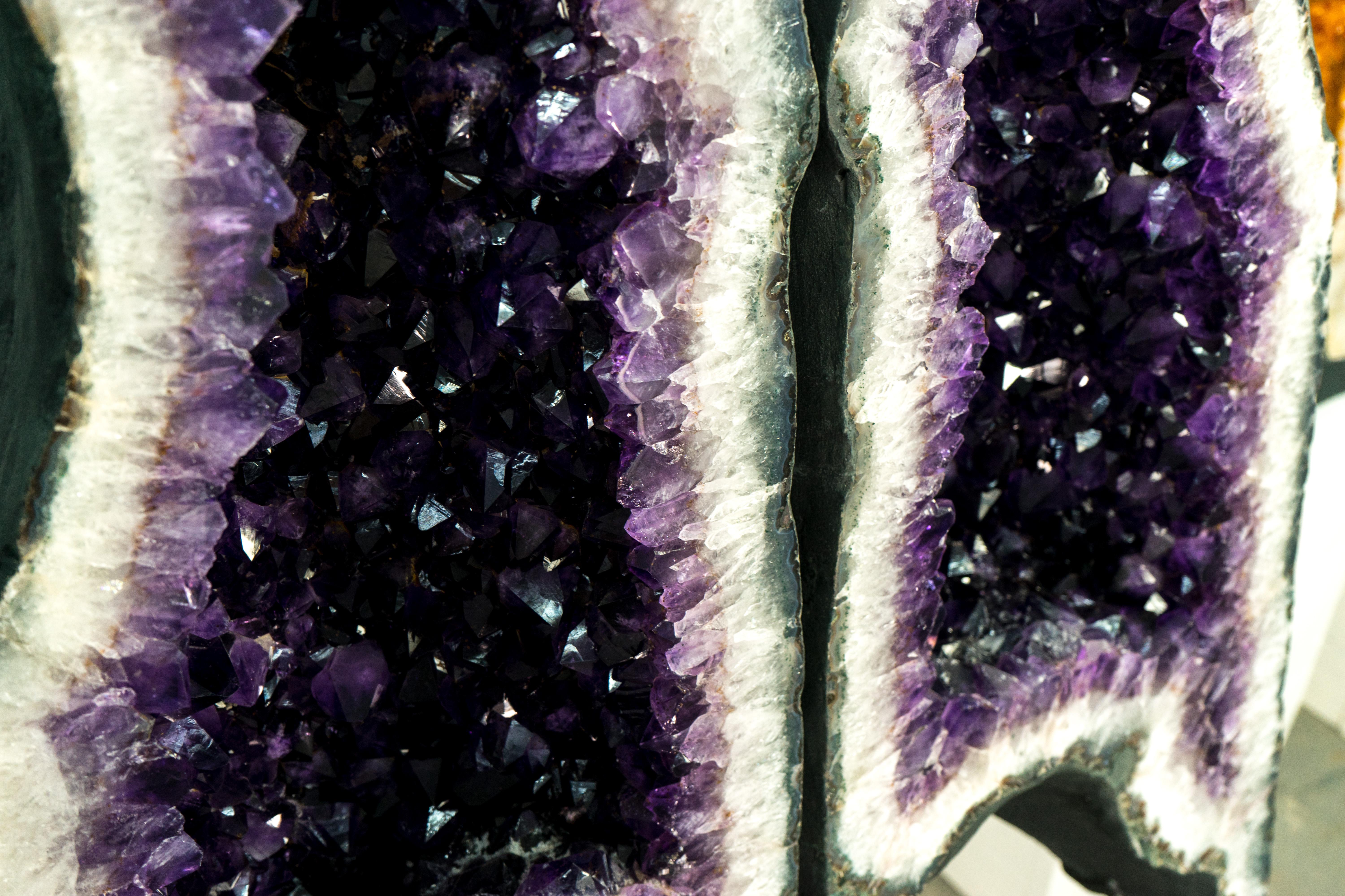 Contemporary Giant 6.4 Ft Deep Purple Amethyst Geode Wings: The Ultimate Statement Amethyst For Sale