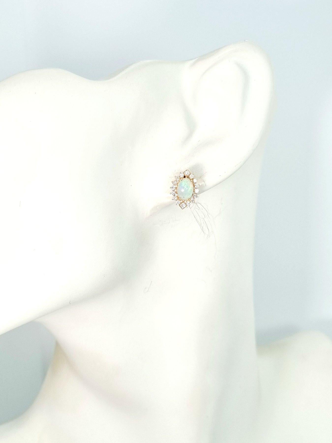Brilliant Cut Giant 6.8ct Genuine Opal & Diamond Marquise Cluster Stud Earrings