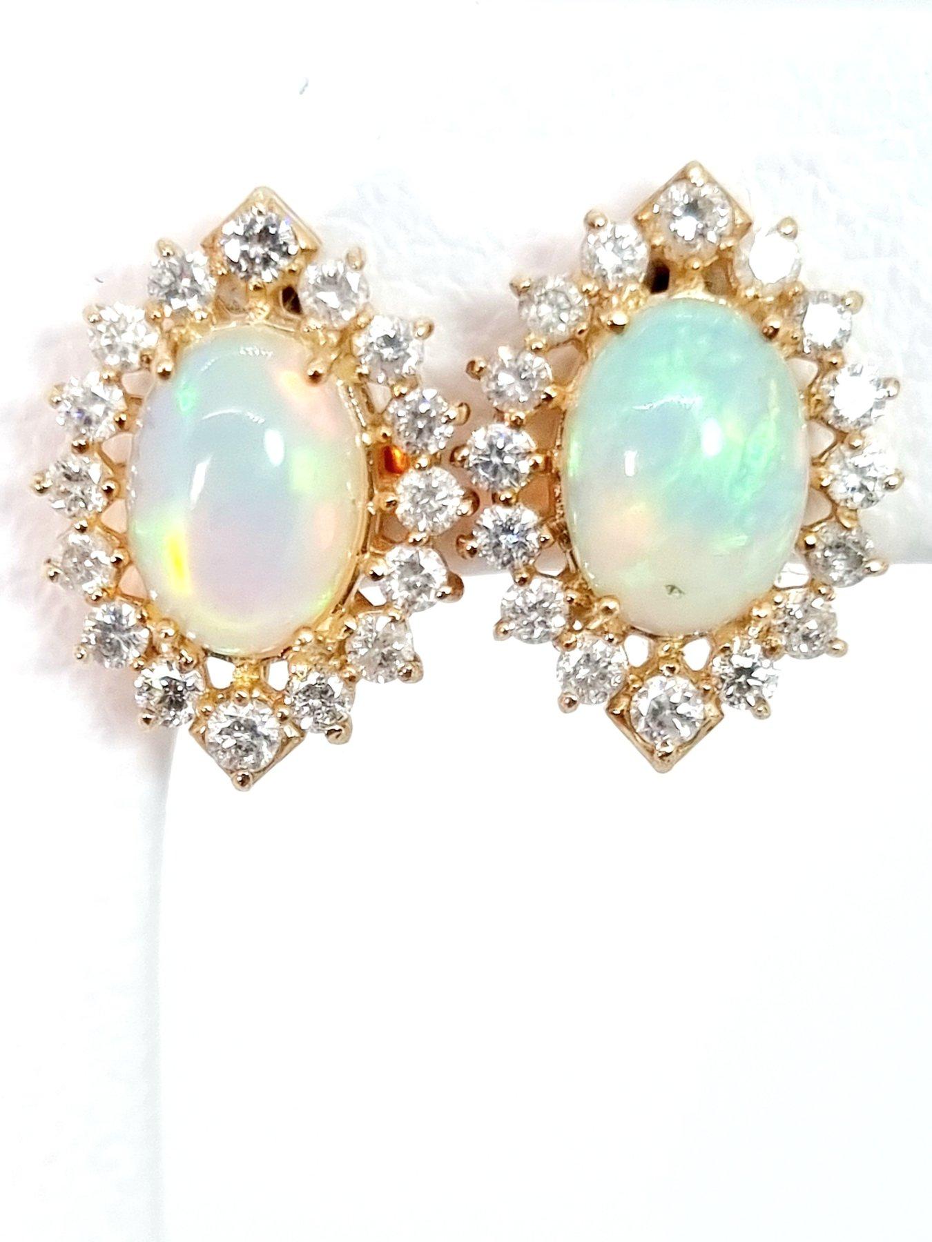 Giant 6.8ct Genuine Opal & Diamond Marquise Cluster Stud Earrings In New Condition In GOES, NL