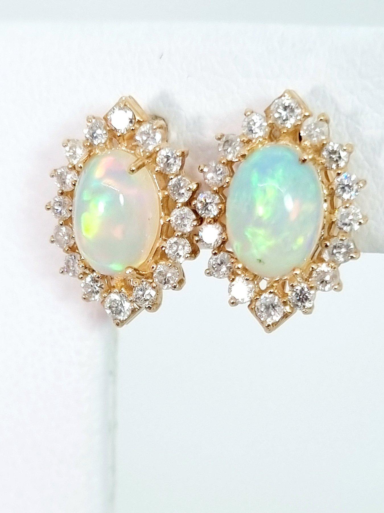 Giant 6.8ct Genuine Opal & Diamond Marquise Cluster Stud Earrings 1