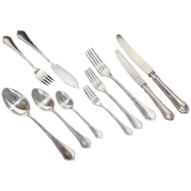 Giant 800 Silver Flatware and Fish Set for 12 Service, 127 Pieces, Cutlery For Sale