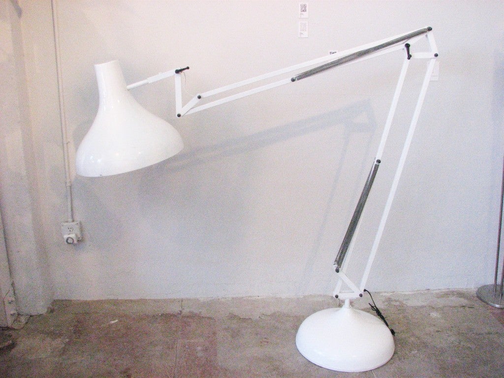 This is an oversized, floor lamp from the 1960s and is based on the Classic Anglepoise system designed by George Carwardine in 1932. The Max lamp can be set in an infinite number of positions using high tension steel springs.