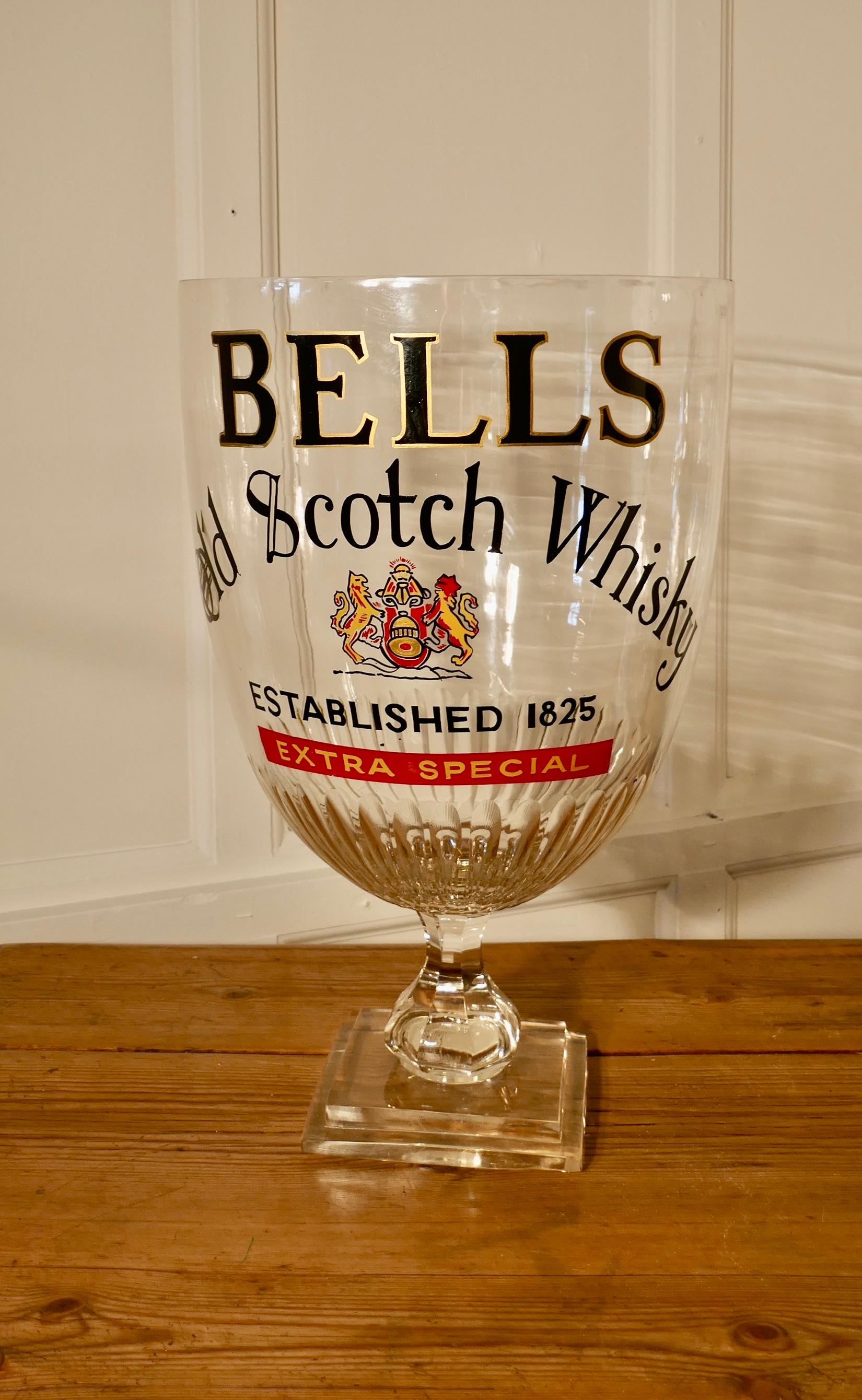 Folk Art Giant Advertising Presentation Glass Chalice for Bells Scotch Whisky     For Sale
