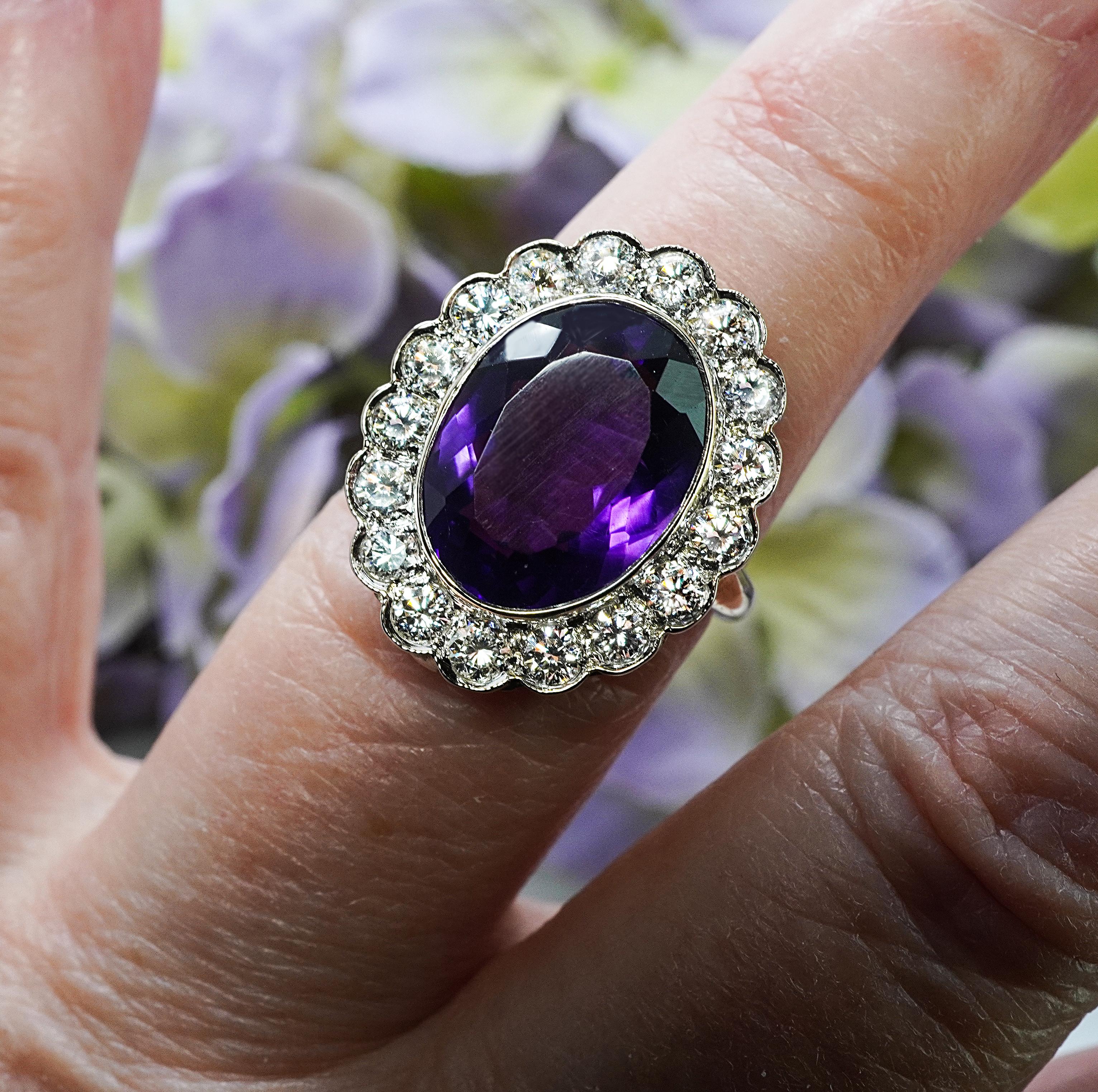  Giant African Amethyst Diamond 14K Gold Cocktail Ring Designer Jose

 This is a terrific estate ring crafted in highly desirable 14K yellow gold. It is also stamped JOSE (see picture). Jose Hess? This ring features genuine earth mined oval cut