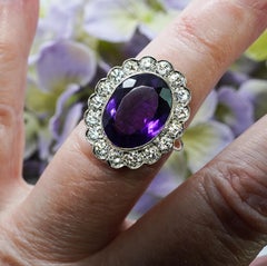 Giant African Amethyst Diamond 14K Gold Cocktail Ring Designer Jose Estate