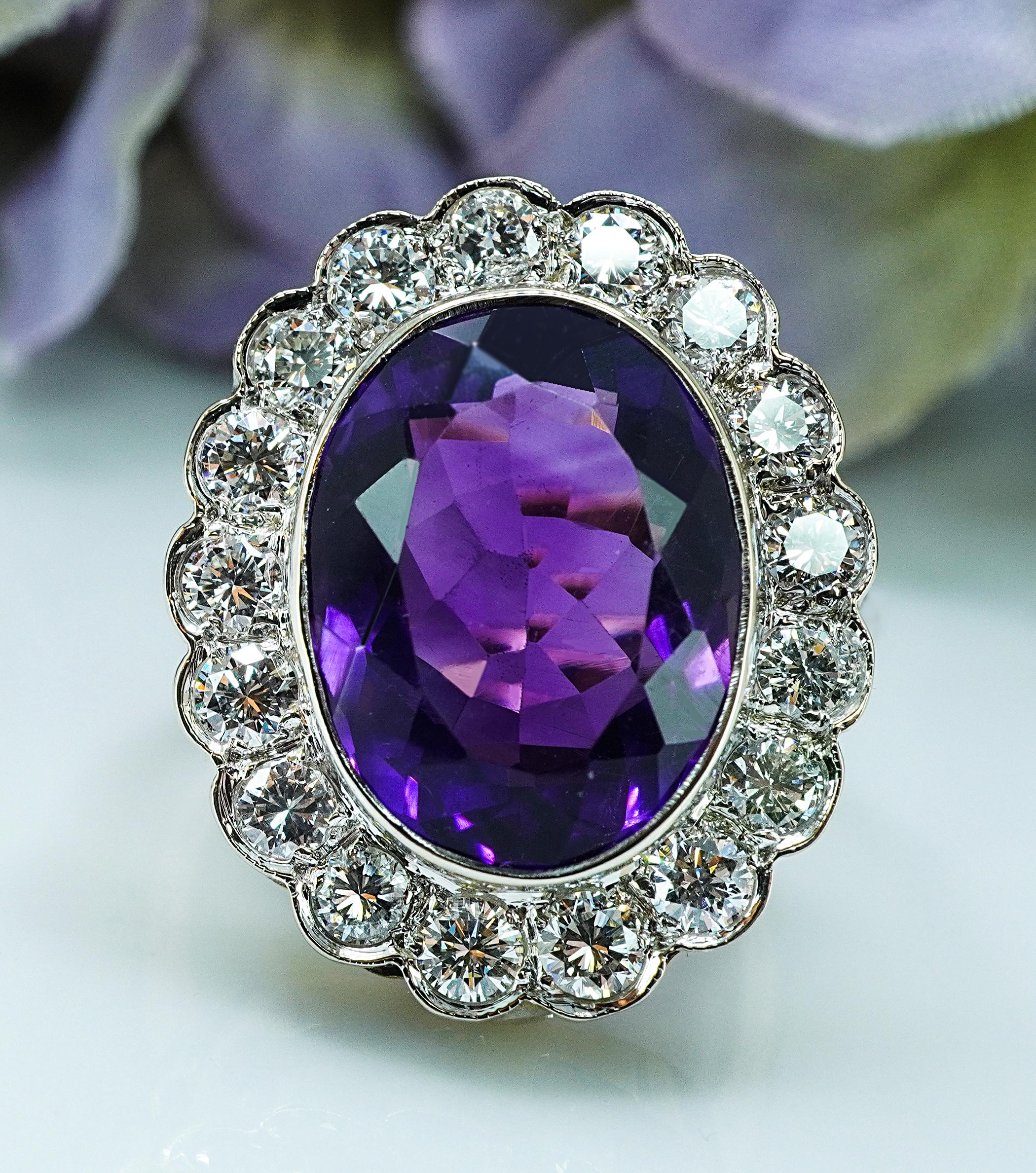 Oval Cut Giant African Amethyst Diamond 14K Gold Cocktail Ring Designer Jose Estate For Sale
