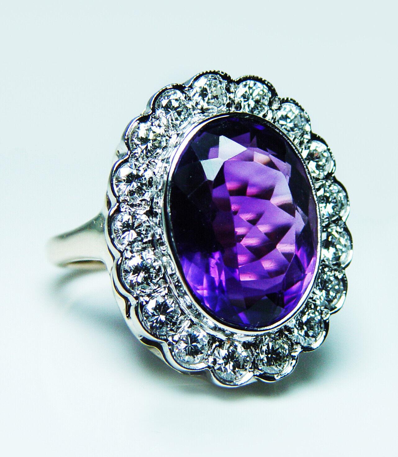 Giant African Amethyst Diamond 14K Gold Cocktail Ring Designer Jose Estate In Good Condition For Sale In Brambleton, US
