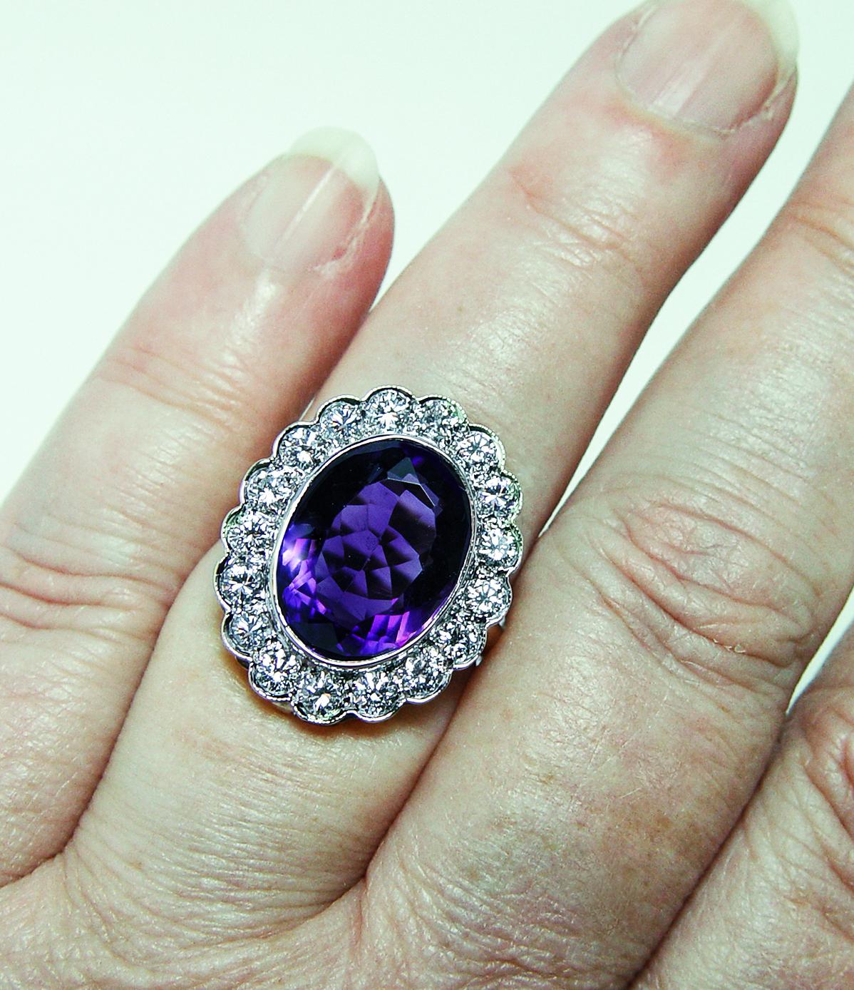 Women's Giant African Amethyst Diamond 14K Gold Cocktail Ring Designer Jose Estate For Sale