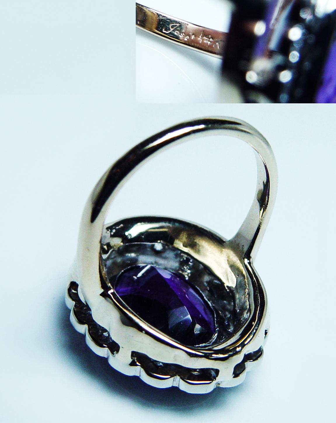 Giant African Amethyst Diamond 14K Gold Cocktail Ring Designer Jose Estate For Sale 1