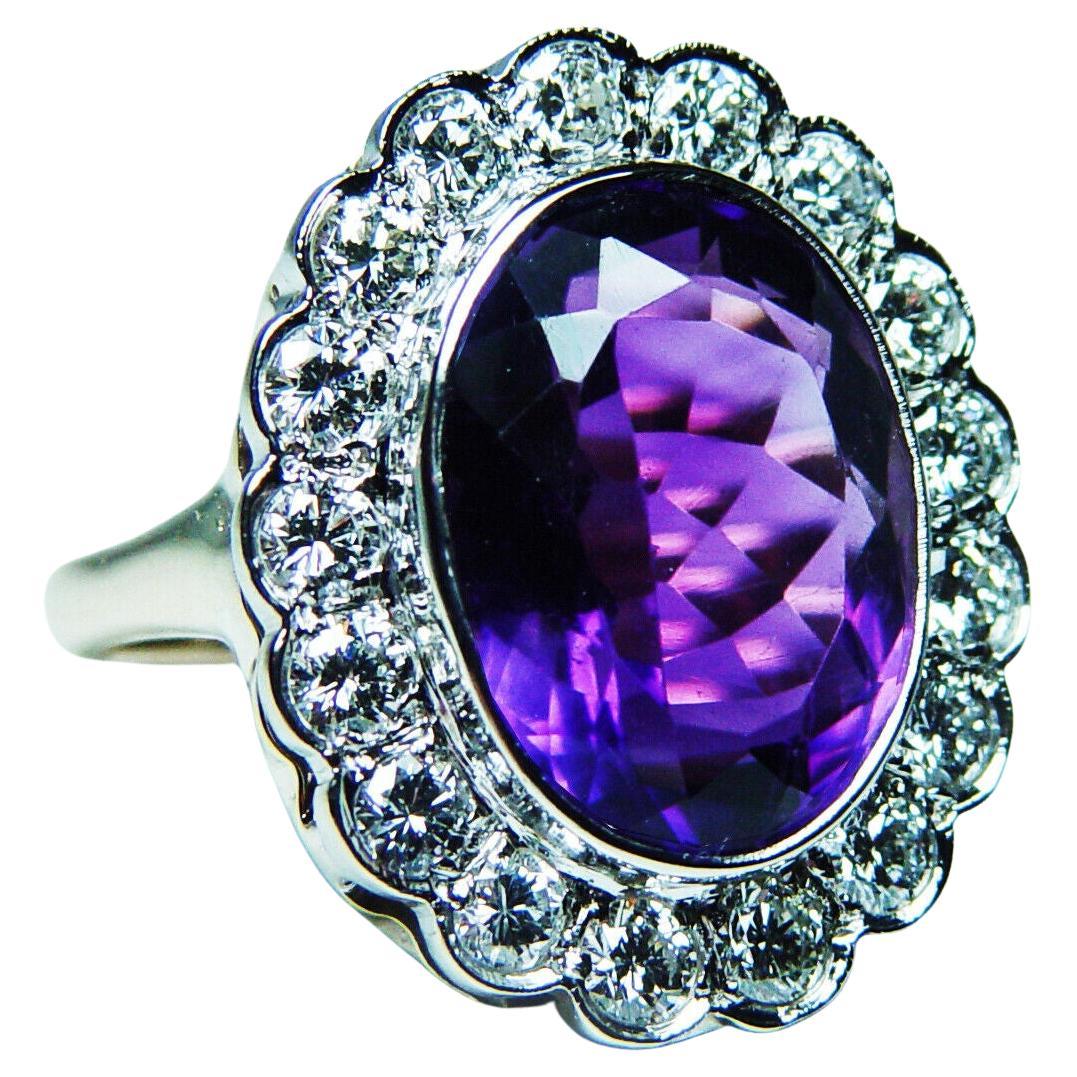 Giant African Amethyst Diamond 14K Gold Cocktail Ring Designer Jose Estate
