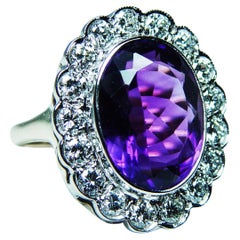 Giant African Amethyst Diamond 14K Gold Cocktail Ring Designer Jose Estate