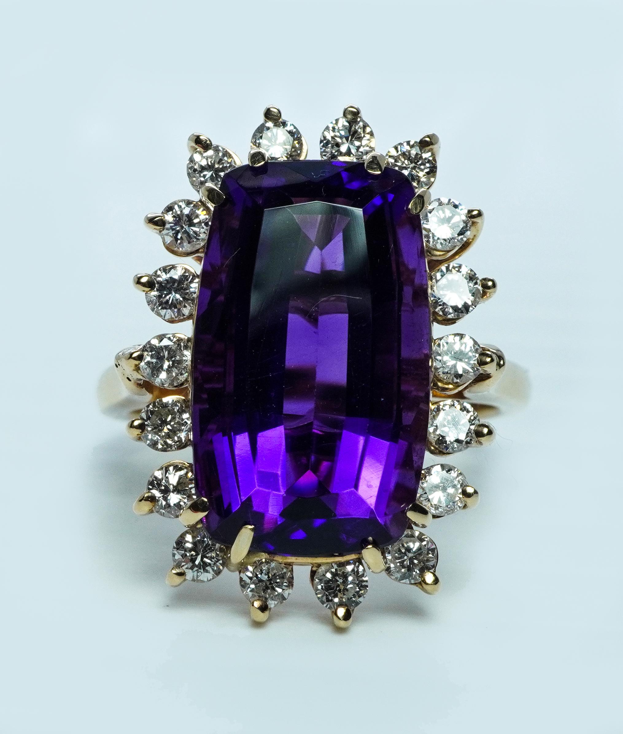 Cushion Cut Giant African Amethyst Diamond Cocktail 14K Gold Halo Ring Fancy Cushion cut For Sale