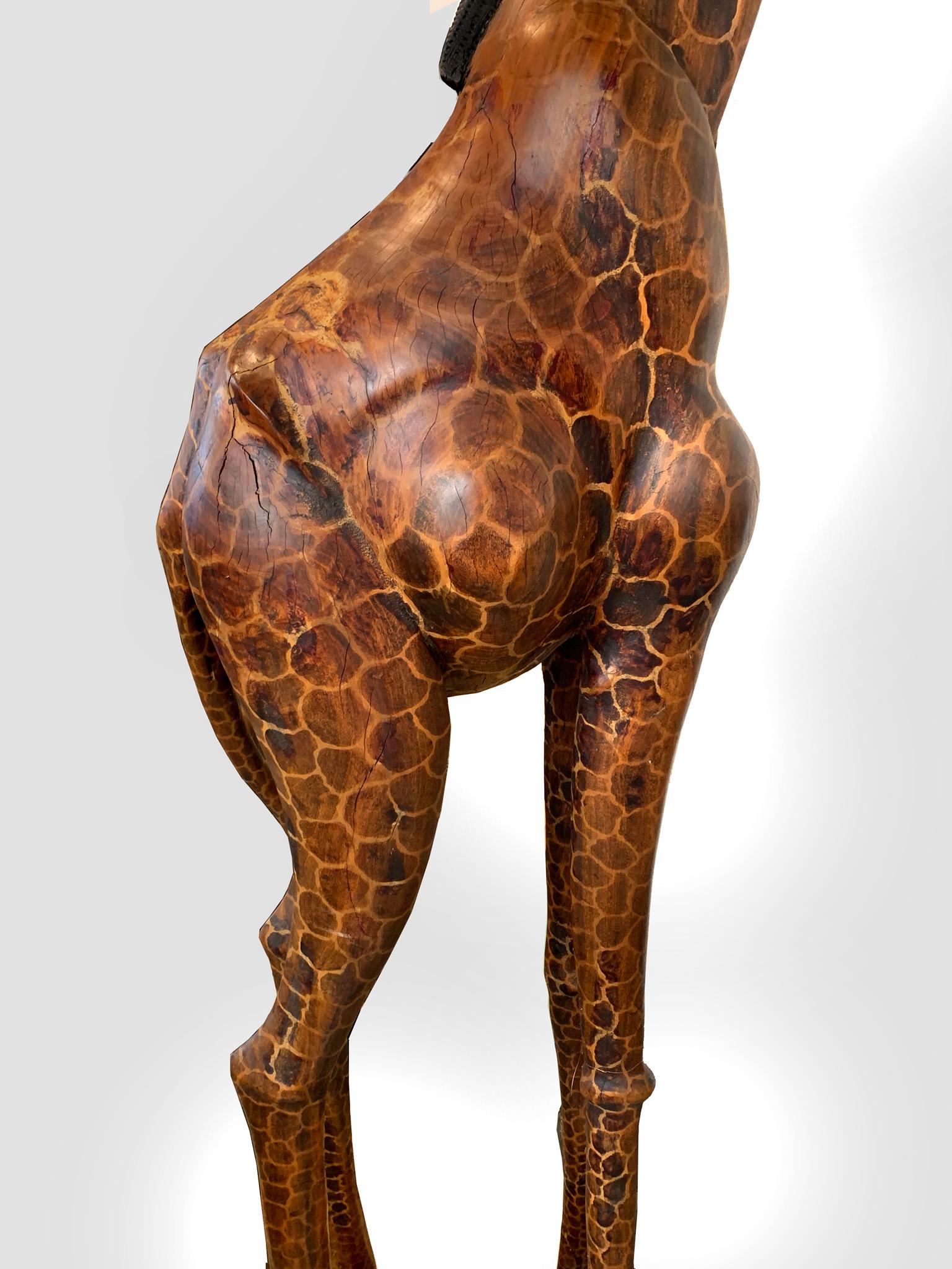 Hand-Carved Giant Antique Giraffe Sculpture