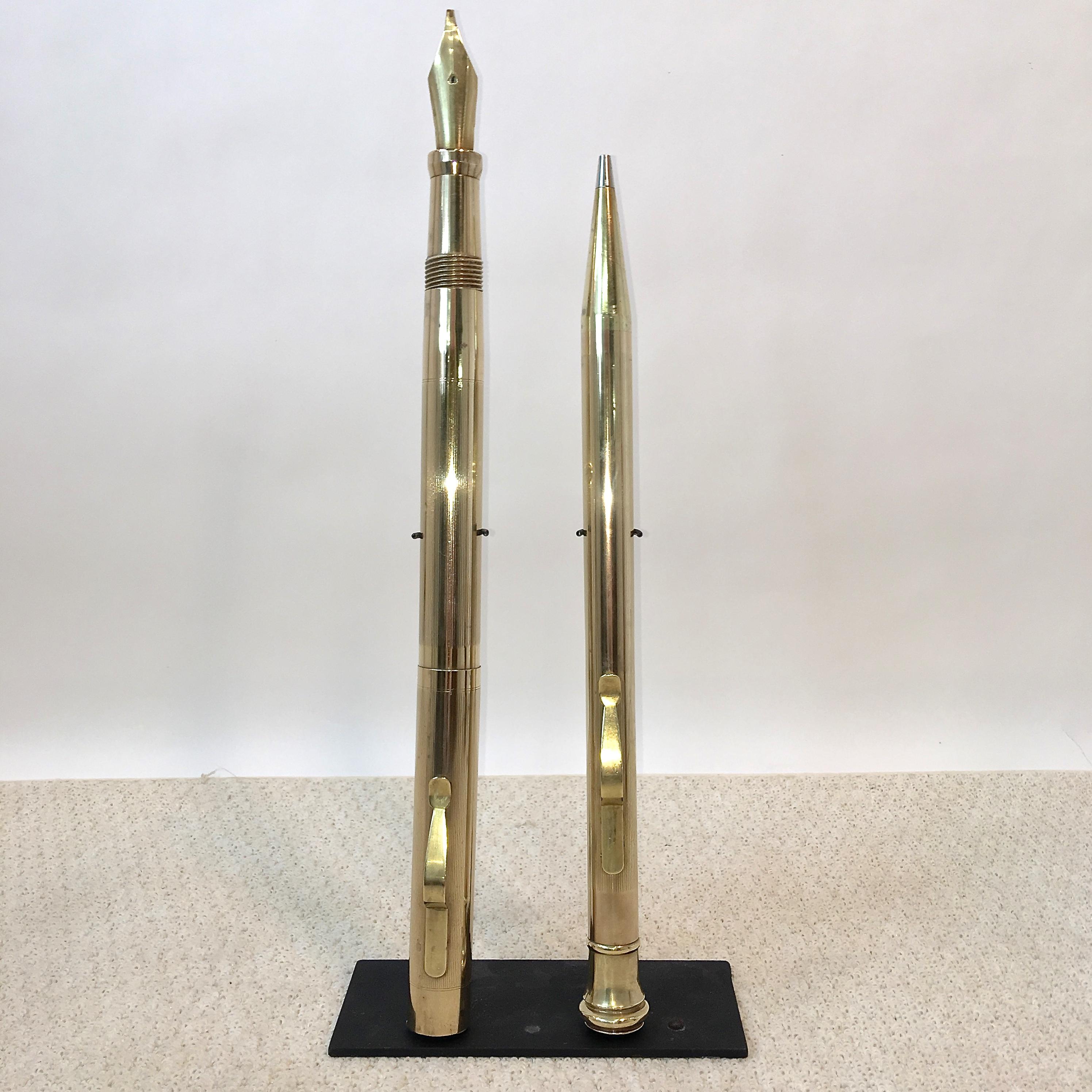 Giant Art Deco Brass Fountain Pen and Mechanical Pencil Display Models For Sale 6