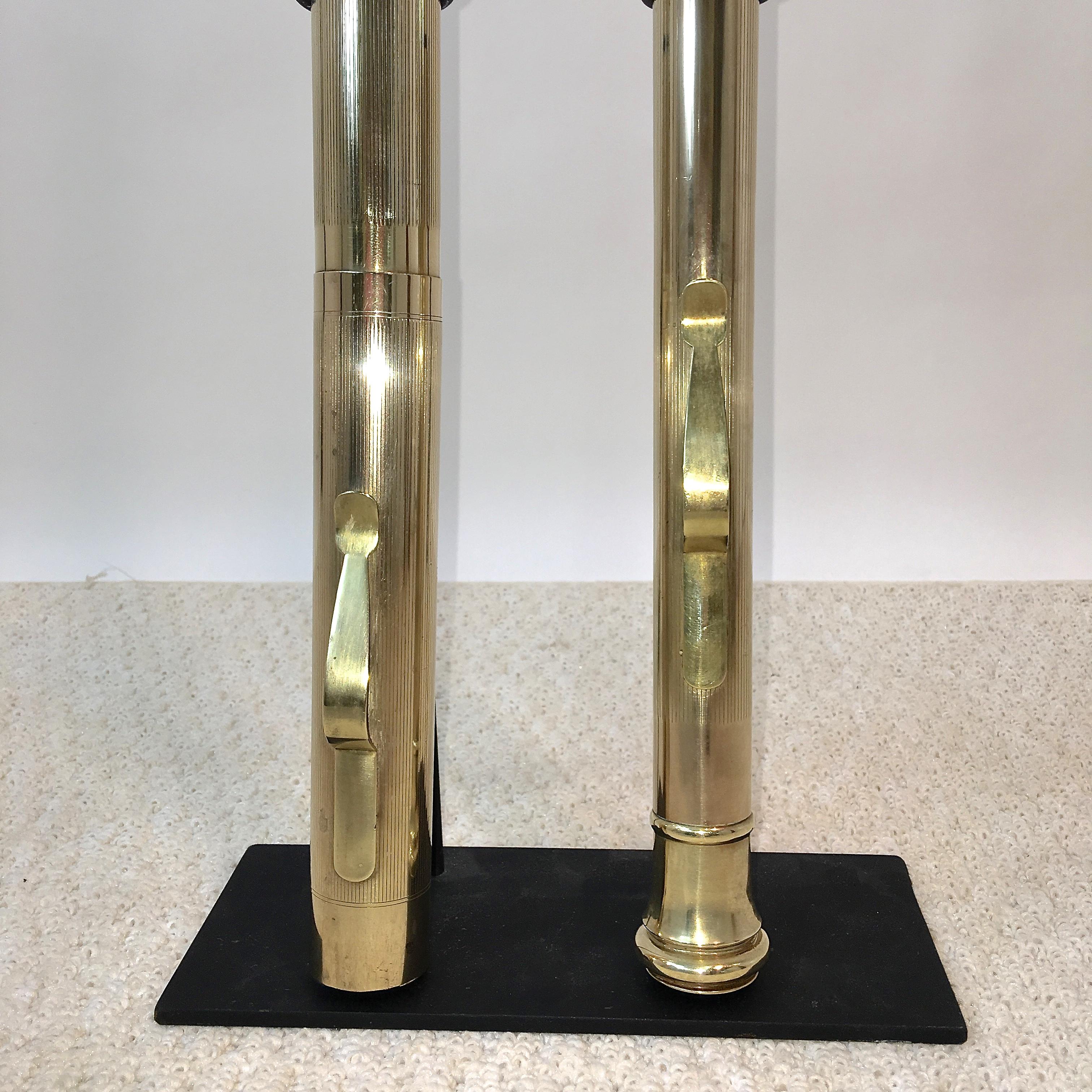 Engraved Giant Art Deco Brass Fountain Pen and Mechanical Pencil Display Models For Sale