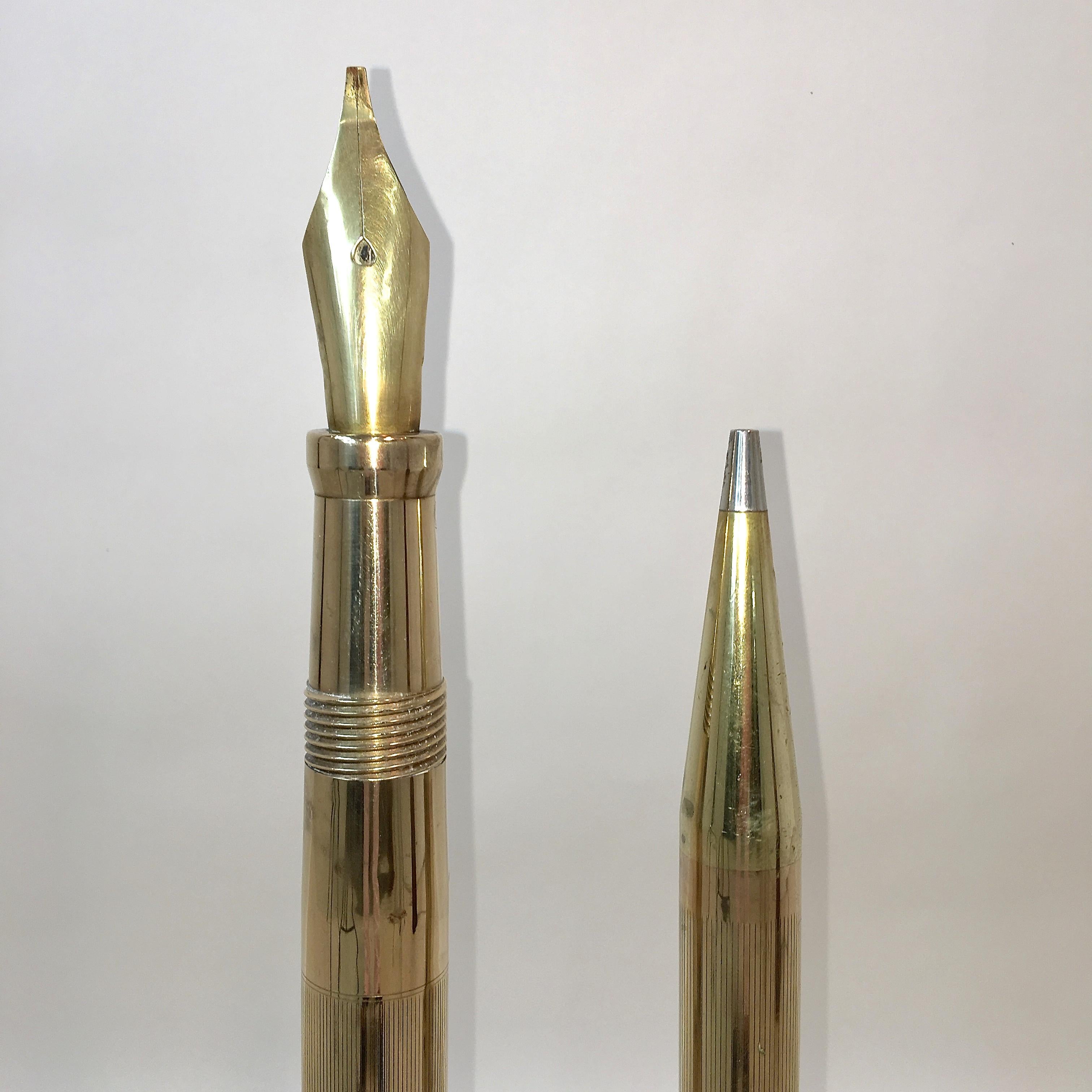 Giant Art Deco Brass Fountain Pen and Mechanical Pencil Display Models In Good Condition For Sale In Hanover, MA