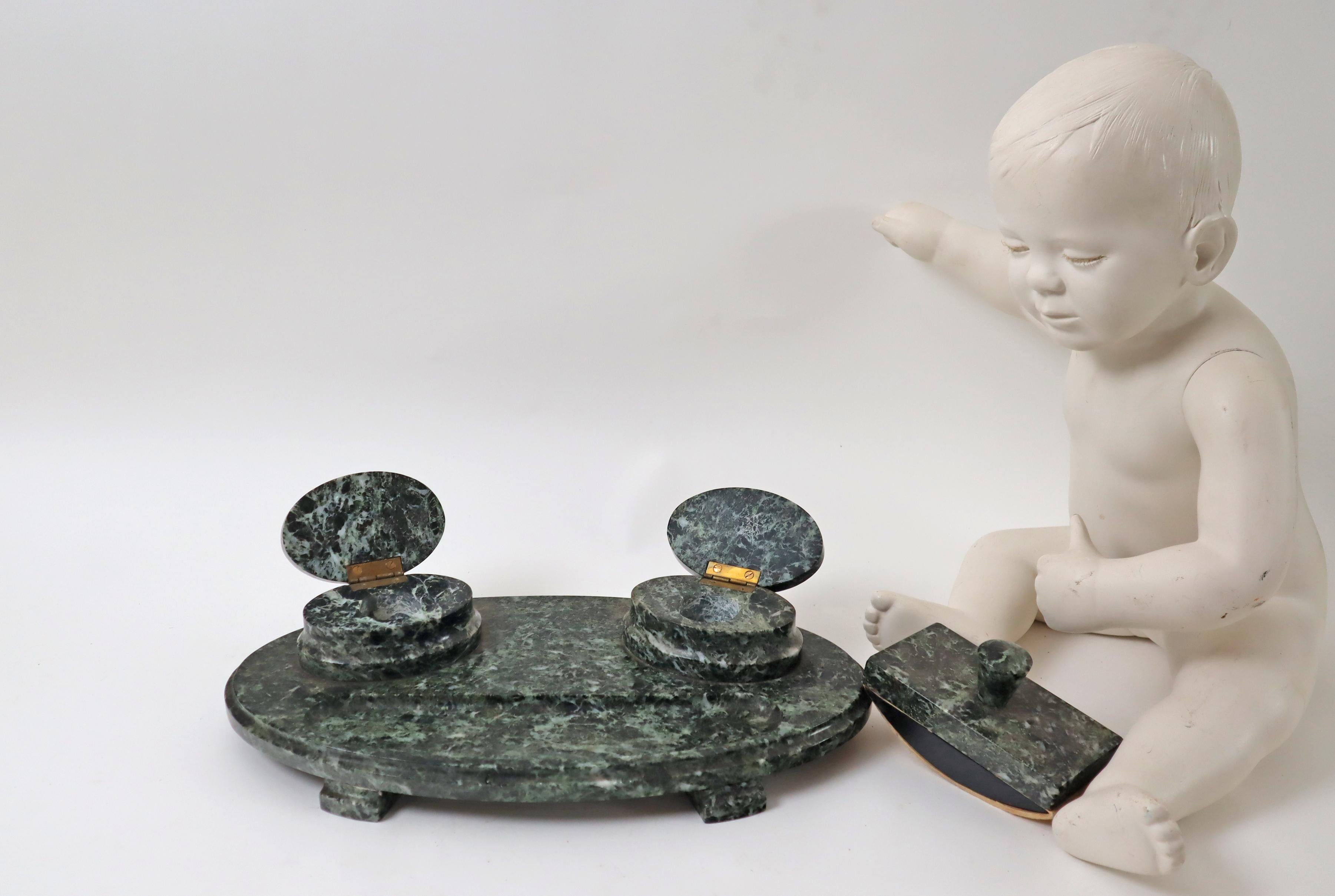 Inizio XX secolo Set da scrivania gigante Art Deco Culla di estinzione in serpentino, Germania anni '20 in vendita
