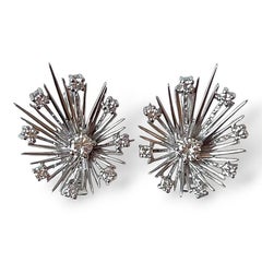 Giant Antique 18K White Gold Retro Stardust Earrings