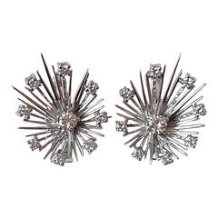 Giant Antique 18K White Gold Retro Stardust Earrings