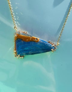 Giant Australian Boulder Opal & Diamond Pendant Necklace
