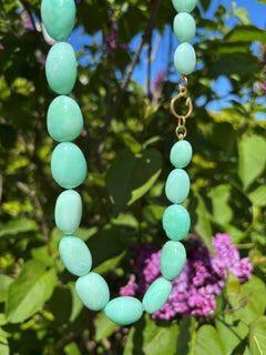 Giant Australian Mint Green Chrysoprase 18K Yellow Gold Nugget Necklace