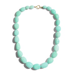 Giant Australian Mint Green Chrysoprase 18K Yellow Gold Nugget Necklace