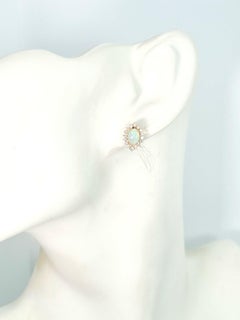 Giant Australian Opal & Diamond Cluster Stud Gold Earrings