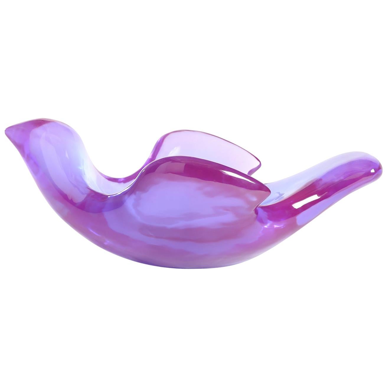 Giant Bird Bowl Sculpture in Purple Lucite